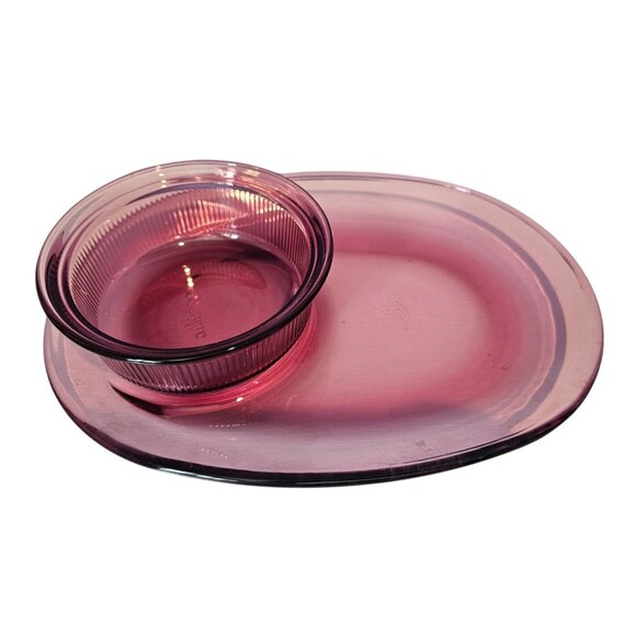 Corning Cranberry H811 C16B Oval Plate Platter Tray Bowl Set Vintage Collectible - Picture 2 of 10